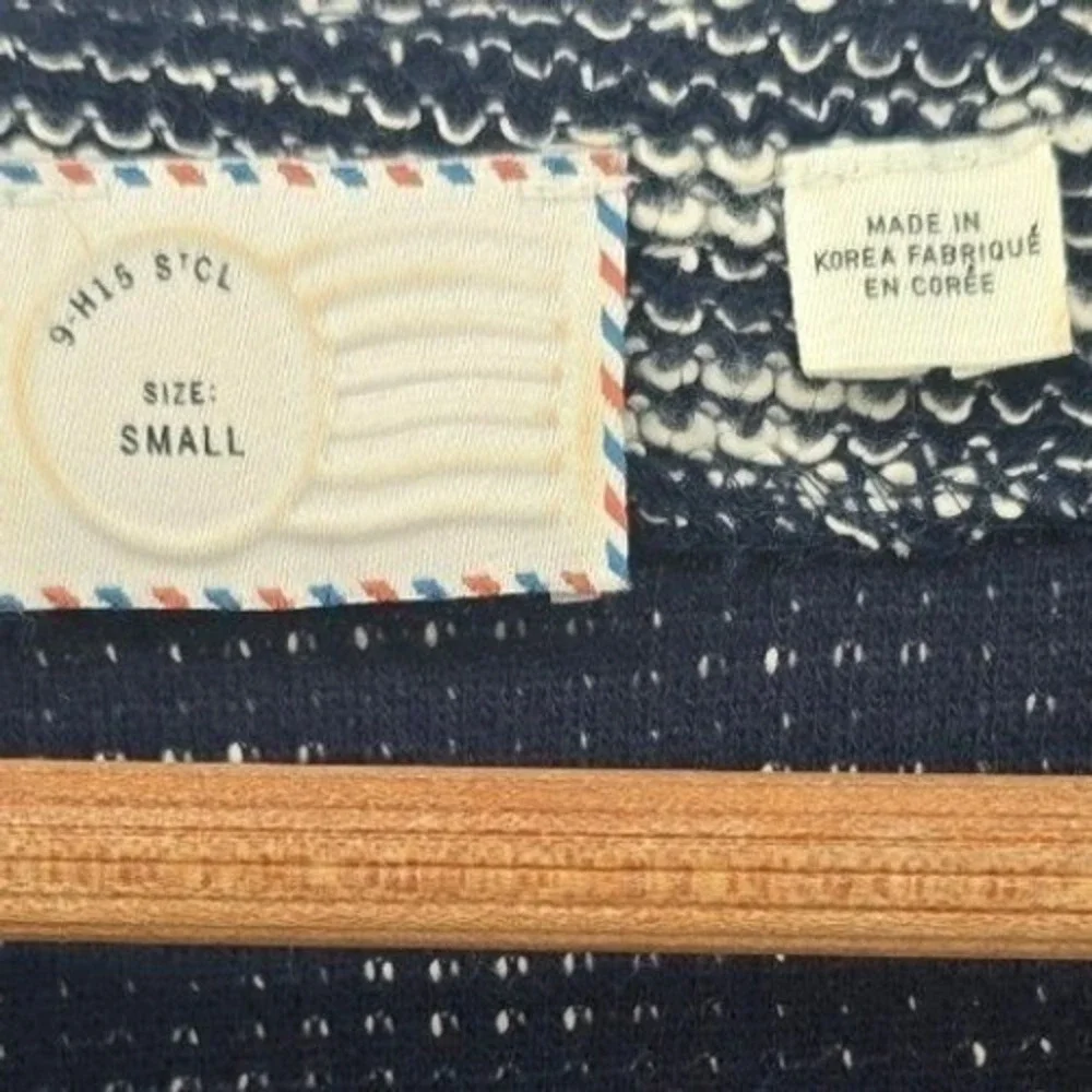 Anthropologie Postmark Knit Top Women Small Navy Blue Lace Sleeve Space Dye Boho